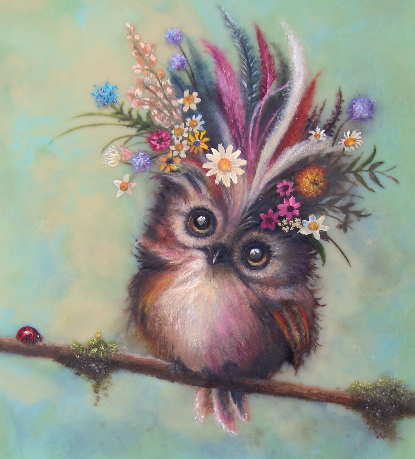 CARRIE GOLLER - Matilda (Floriferous Wowl), Mixed Media - Oil/Encaustic 8"x 8"