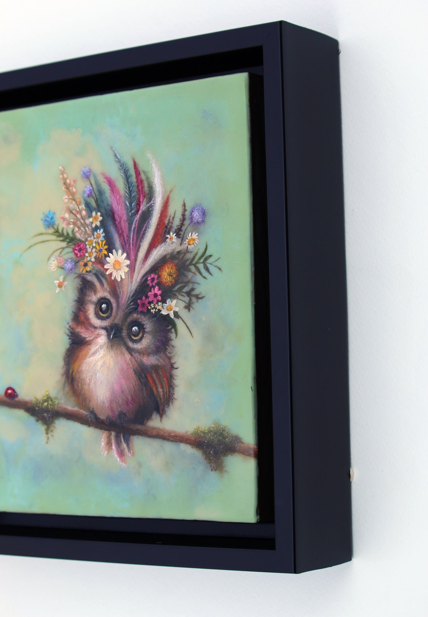 CARRIE GOLLER - Matilda (Floriferous Wowl), Mixed Media - Oil/Encaustic 8"x 8"