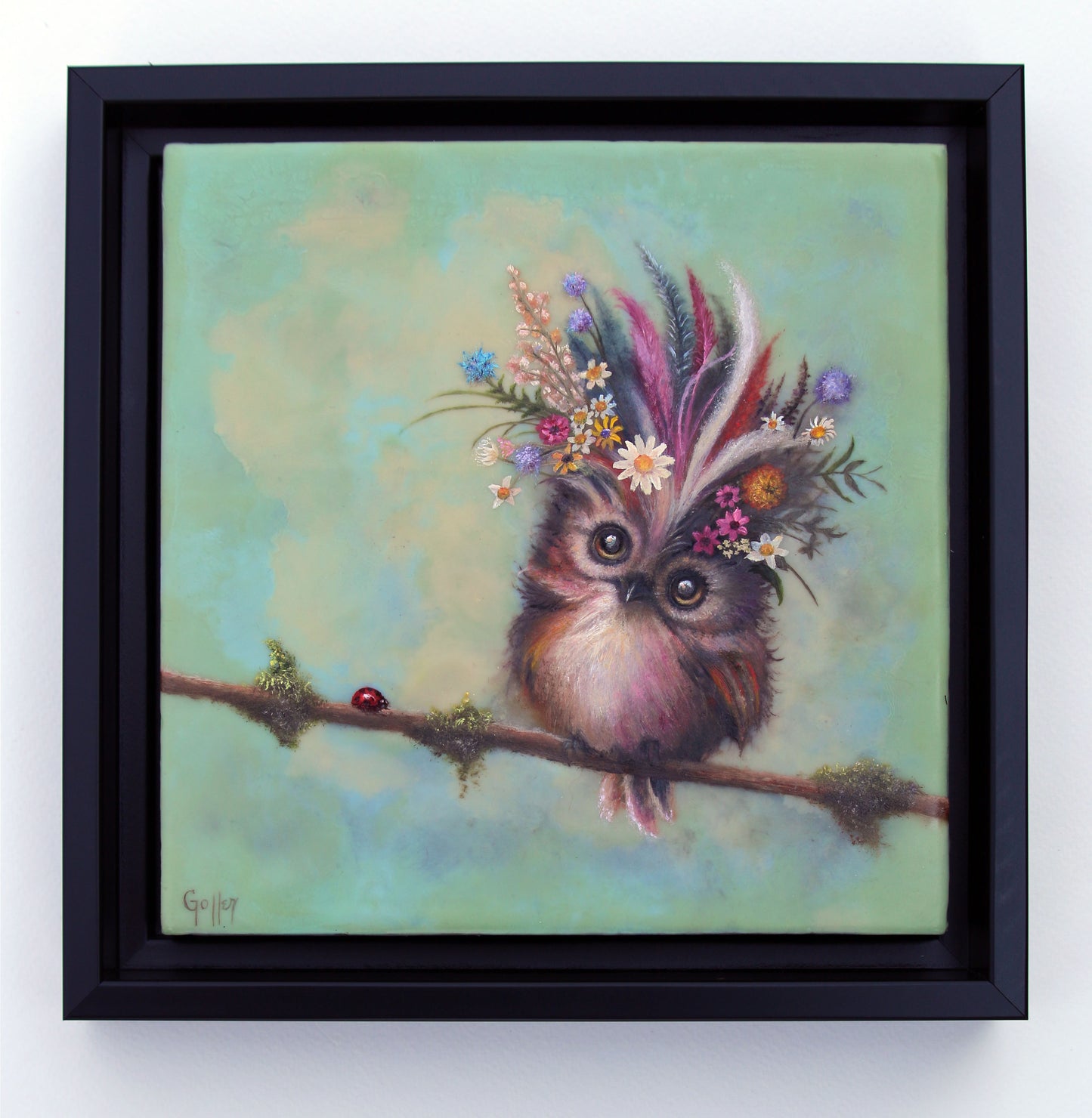 CARRIE GOLLER - Matilda (Floriferous Wowl), Mixed Media - Oil/Encaustic 8"x 8"