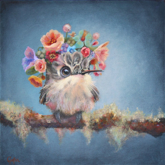 ***SOLD*** CARRIE GOLLER - Mirabelle (Hummingbird, Floriferous Collection), Mixed Media - Oil/Encaustic 8x8 ***At Jones & Terwilliger Galleries, Carmel, CA please inquire at (831) 626-9100***