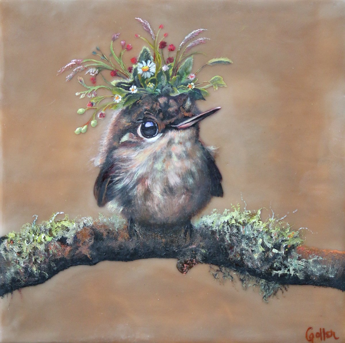 ***SOLD*** CARRIE GOLLER - Mocha (Floriferous Collection), Mixed Media - Oil/Encaustic 10x10 ***At Jones & Terwilliger Galleries, Carmel, CA please inquire at (831) 626-9100***