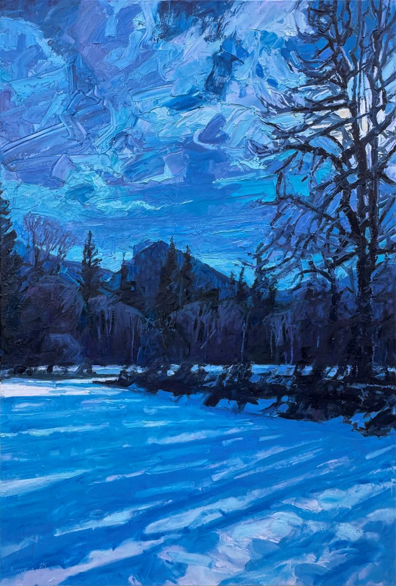 BRIAN MAHIEU - Moonlit Snow - Quinault Meadow, Oil on Canvas, 36x24