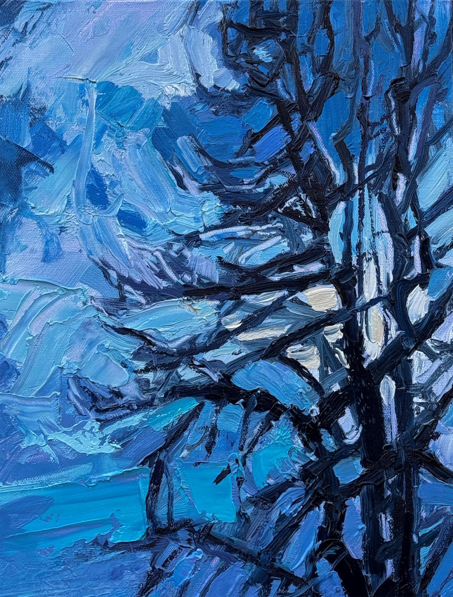 BRIAN MAHIEU - Moonlit Snow - Quinault Meadow, Oil on Canvas, 36x24