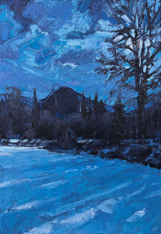 BRIAN MAHIEU -  Moonlit Snow - Quinault, Olympic Coast Series, Oil on Canvas, 18x12