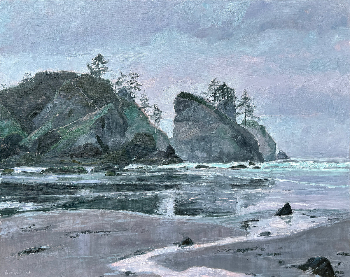 BRIAN MAHIEU - Shi Shi Beach—Morning Light, Oil on gallery wrapped canvas, 24”h X 30” X 1.5"