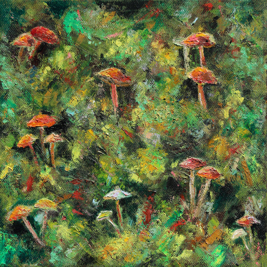 Carrie Goller - Mossy Mushrooms, Original Oil, 8" x 8"