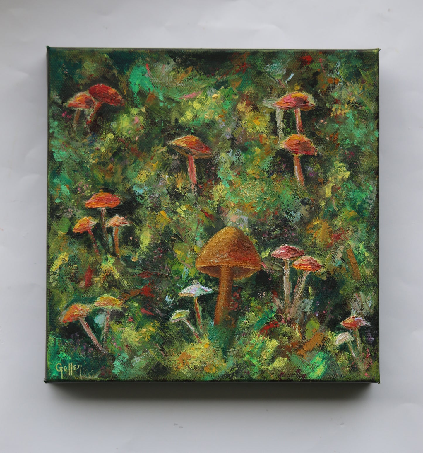 Carrie Goller - Mossy Mushrooms, Original Oil, 8" x 8"
