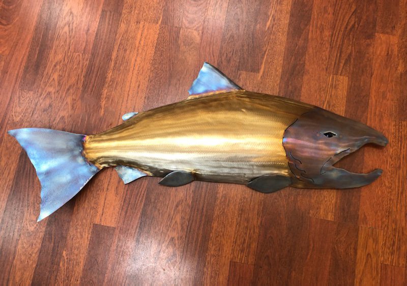 BOB KIMBALL - Native King Salmon wall sculpture - stainless steel 15" h x 41" long