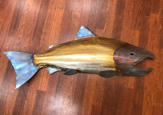 BOB KIMBALL - Native King Salmon wall sculpture - stainless steel 15" h x 41" long