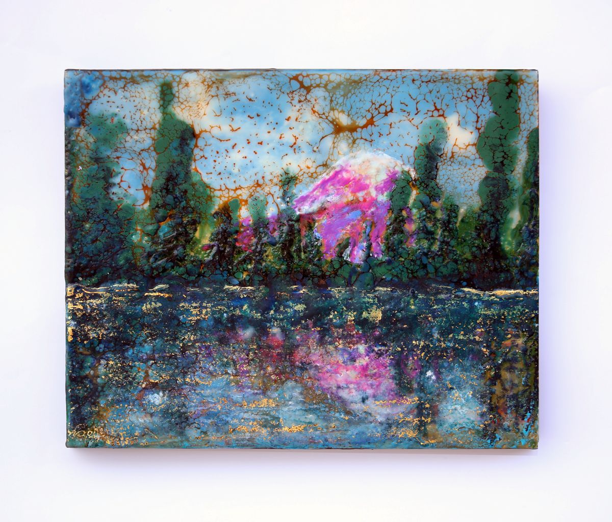 Carrie Goller - PNW Rainier, encaustic/mixed media 8x10