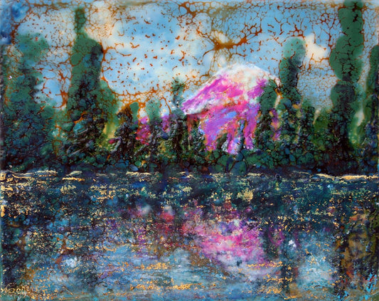 Carrie Goller - PNW Rainier, encaustic/mixed media 8x10