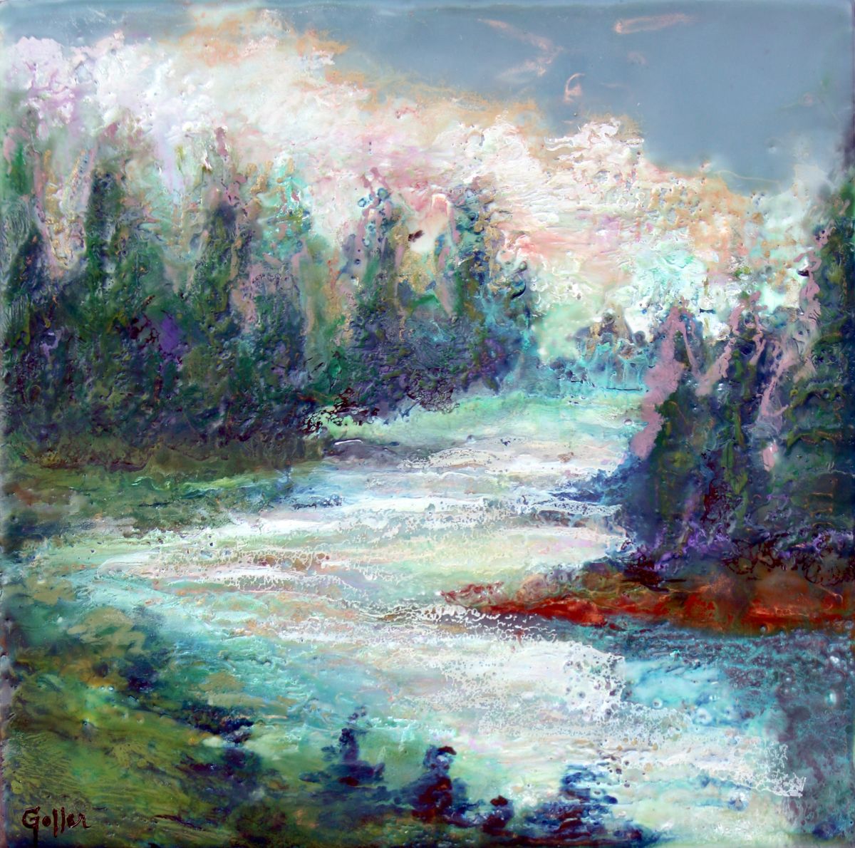 ***SOLD***Carrie Goller - PNW IX, encaustic/mixed media 8x8