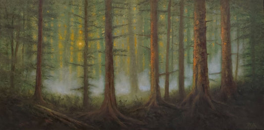 ***SOLD*** TIM PFEIFFER - Pacific Northwest Forest , oil on gallery wrapped canvas, 12x24 (framed)