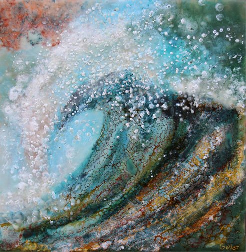 Prints available, original ***SOLD*** Carrie Goller - Pacifica XVIIII, encaustic/mixed media 11x11