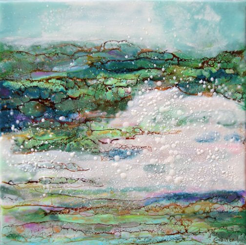 ***SOLD*** Carrie Goller - Pacifique V, encaustic/mixed media 10x10