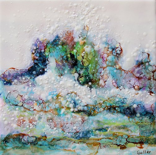 Prints available, original ***SOLD*** Carrie Goller - Pacifique VI, encaustic/mixed media 10x10