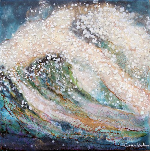 Prints available, original ***SOLD*** Carrie Goller - Pacifique VIII, encaustic/mixed media 10x10