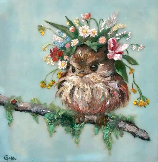***SOLD*** Pearl II, (Floriferous Series) Mixed Media with Original Oil/Encaustic Giclee with Gold Leaf, 8x8