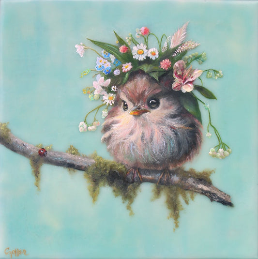Prints available, original ***SOLD**CARRIE GOLLER - Pearl (Floriferous Collection), Mixed Media - Oil/Encaustic 8x8, ***At Jones & Terwilliger Galleries, Carmel, CA please inquire at (831) 626-9100***