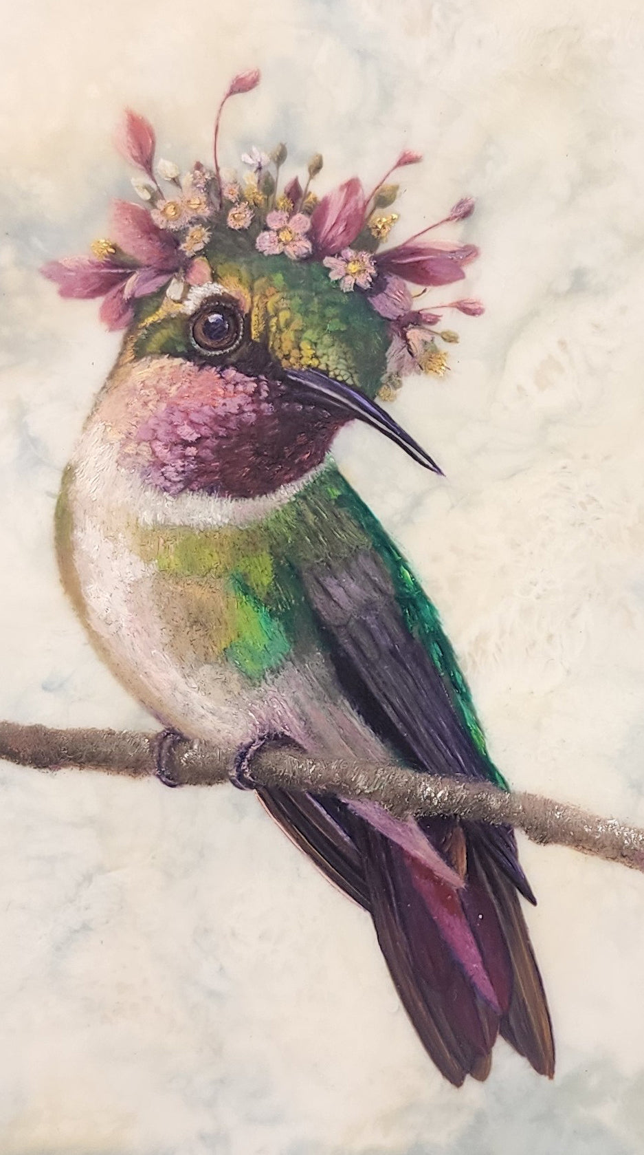 CARRIE GOLLER - Petal (Floriferous Hummingbird), Mixed Media - Oil/Encaustic 8"x 8"