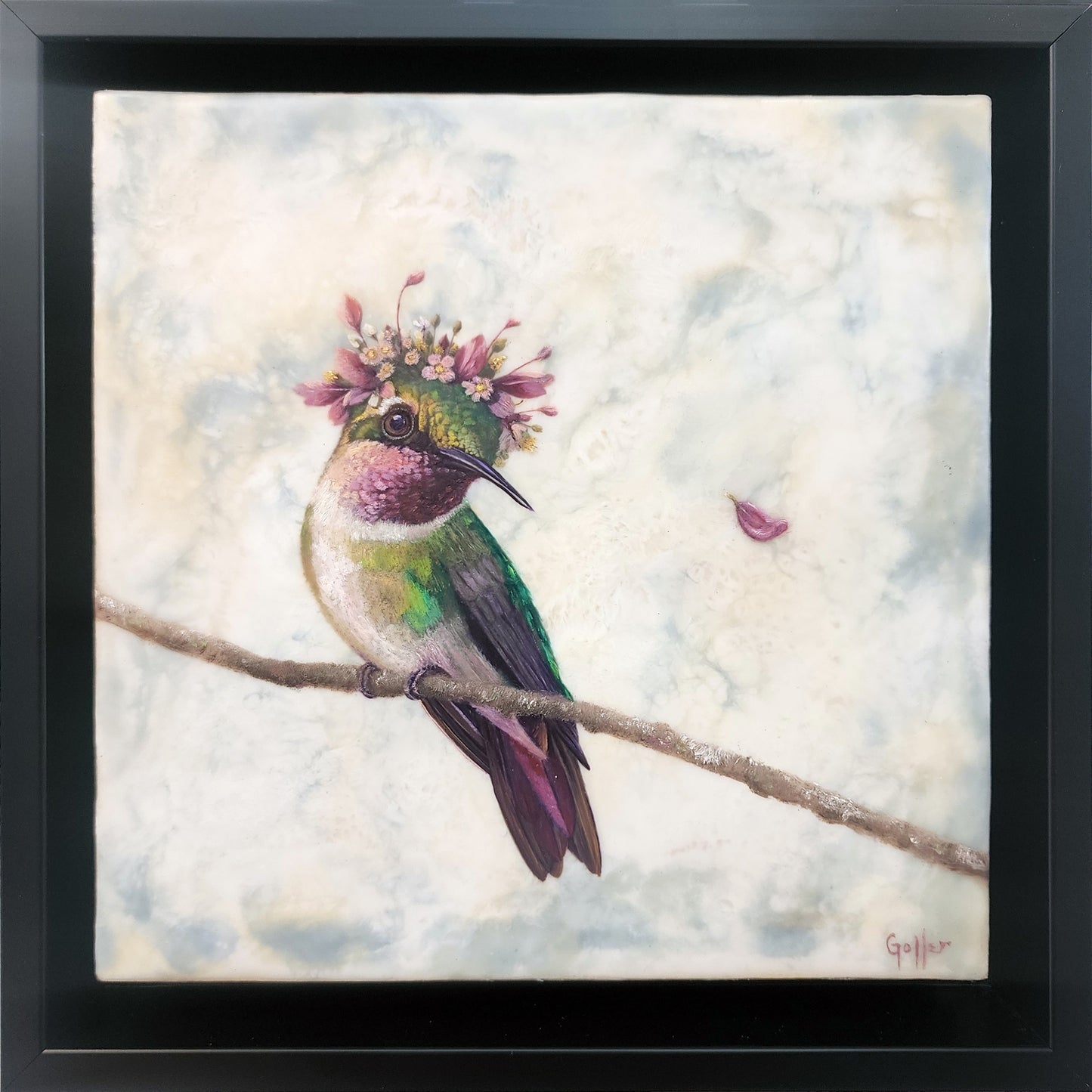 CARRIE GOLLER - Petal (Floriferous Hummingbird), Mixed Media - Oil/Encaustic 8"x 8"