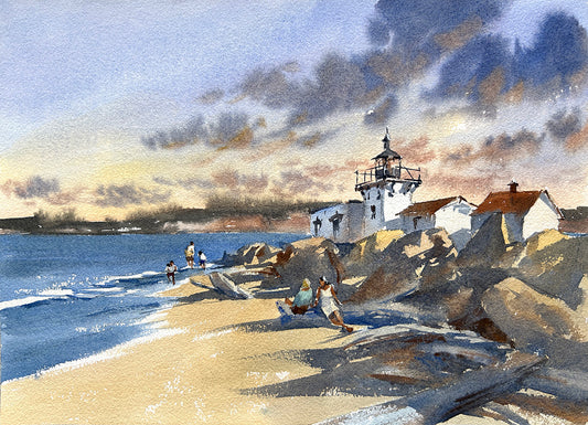 Ina Xi - Point No Point Sunset, Original Watercolor, 17"x13" framed