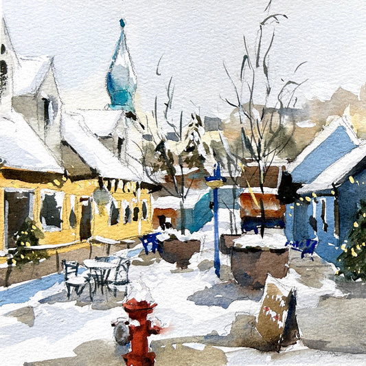 Ina Xi - Poulsbo Alley No.1, Watercolor paper on wood canvas, 6"x6"x1.5"