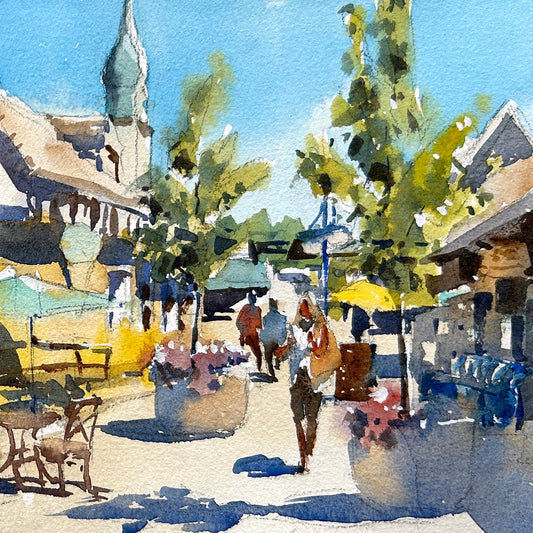 Ina Xi - Poulsbo Alley No.3, Watercolor paper on wood canvas, 6"x6"x1.5"