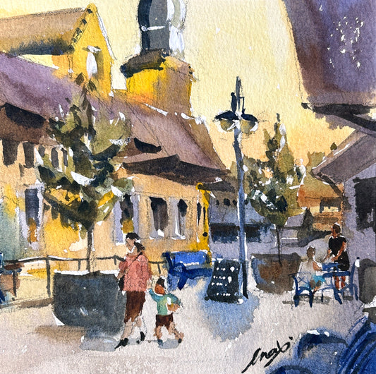 Ina Xi - Poulsbo Alley No.4, Watercolor paper on wood canvas, 6"x6"x1.5"