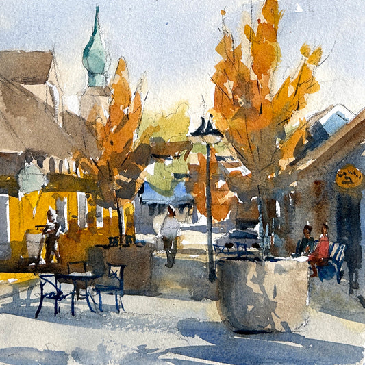 Ina Xi - Poulsbo Alley No.5, Watercolor paper on wood canvas, 6"x6"x1.5"