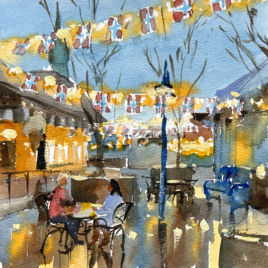 Ina Xi - Poulsbo Alley No.6, Watercolor paper on wood canvas, 6"x6"x1.5"