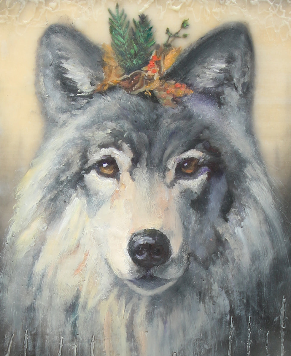CARRIE GOLLER - Quiet Kingdom (Floriferous Collection, Dire Wolf) Print,  Original size 14x11