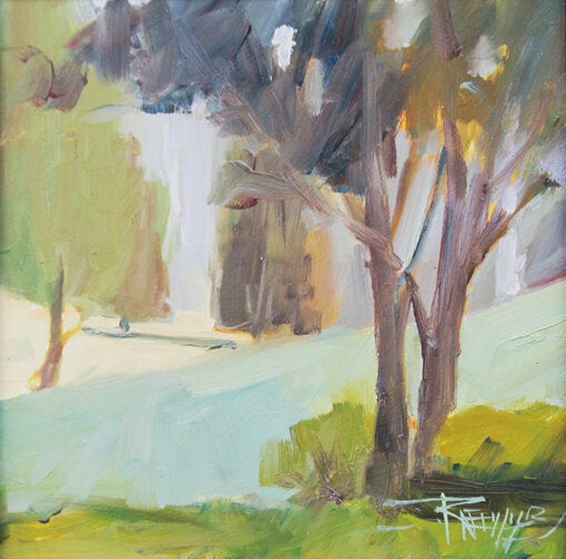 ***SOLD, Prints available*** ROBIN WEISS - Rain Trees at Bloedel Reserve (Bainbridge Island, WA) plein air 8x8 (framed)