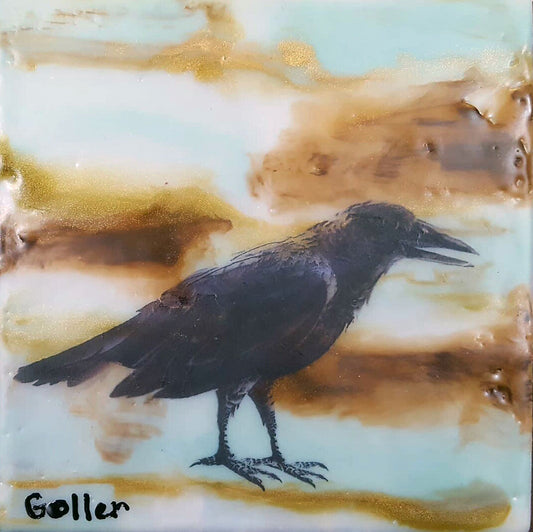 Prints available, original***SOLD*** Three Ravens -  Encaustic / Mixed Media - 5x7