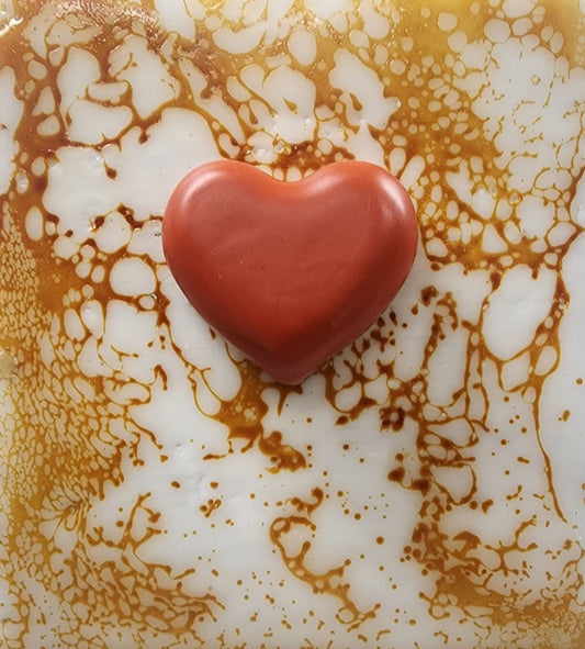 Carrie Goller - Red Heart on Gold and white encaustic 5 x 4.5
