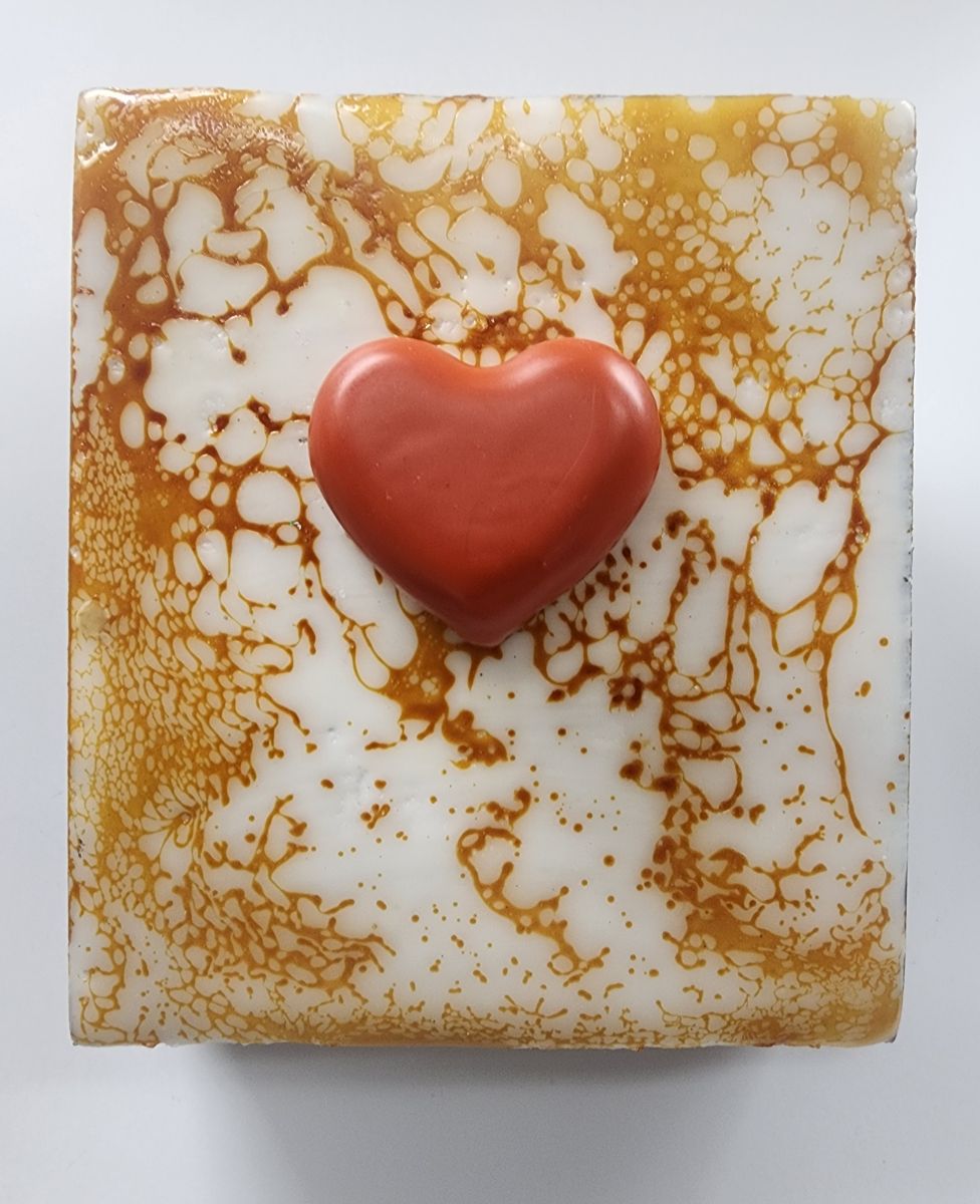 Carrie Goller - Red Heart on Gold and white encaustic 5 x 4.5