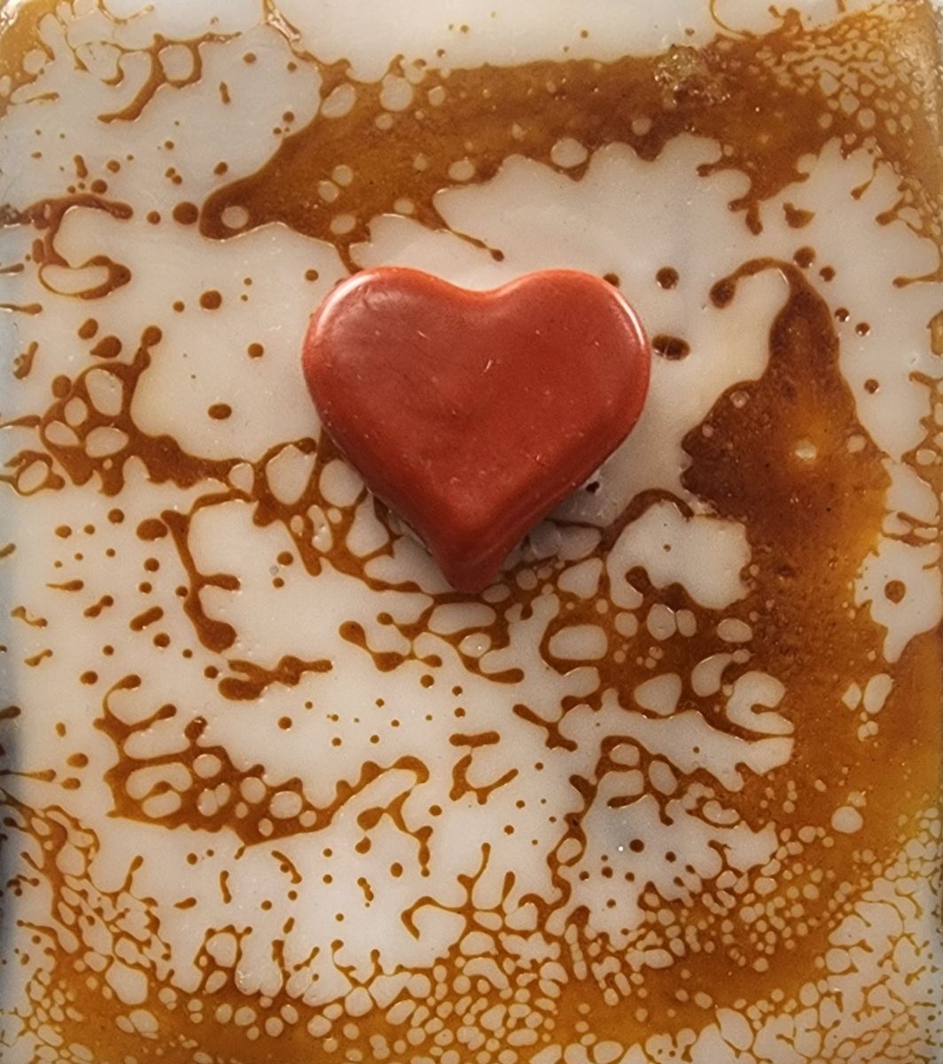 Carrie Goller - Red Heart on Gold and white encaustic 4x3.25