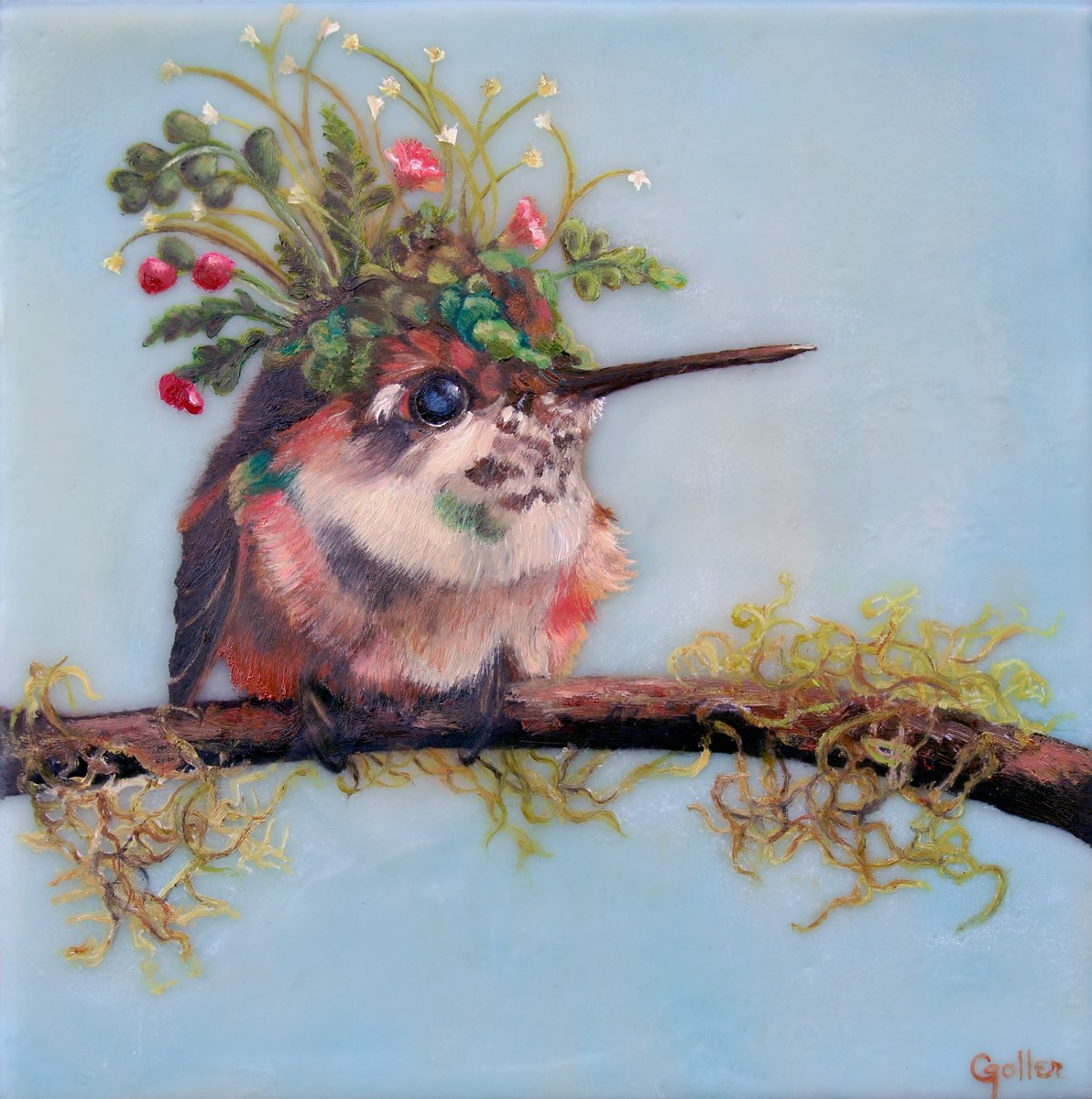 ***SOLD*** CARRIE GOLLER - Roxanne (Floriferous Collection), Mixed Media: Oil/Encaustic 8x8 ***At Jones & Terwilliger Galleries, Carmel, CA please inquire at (831) 626-9100***