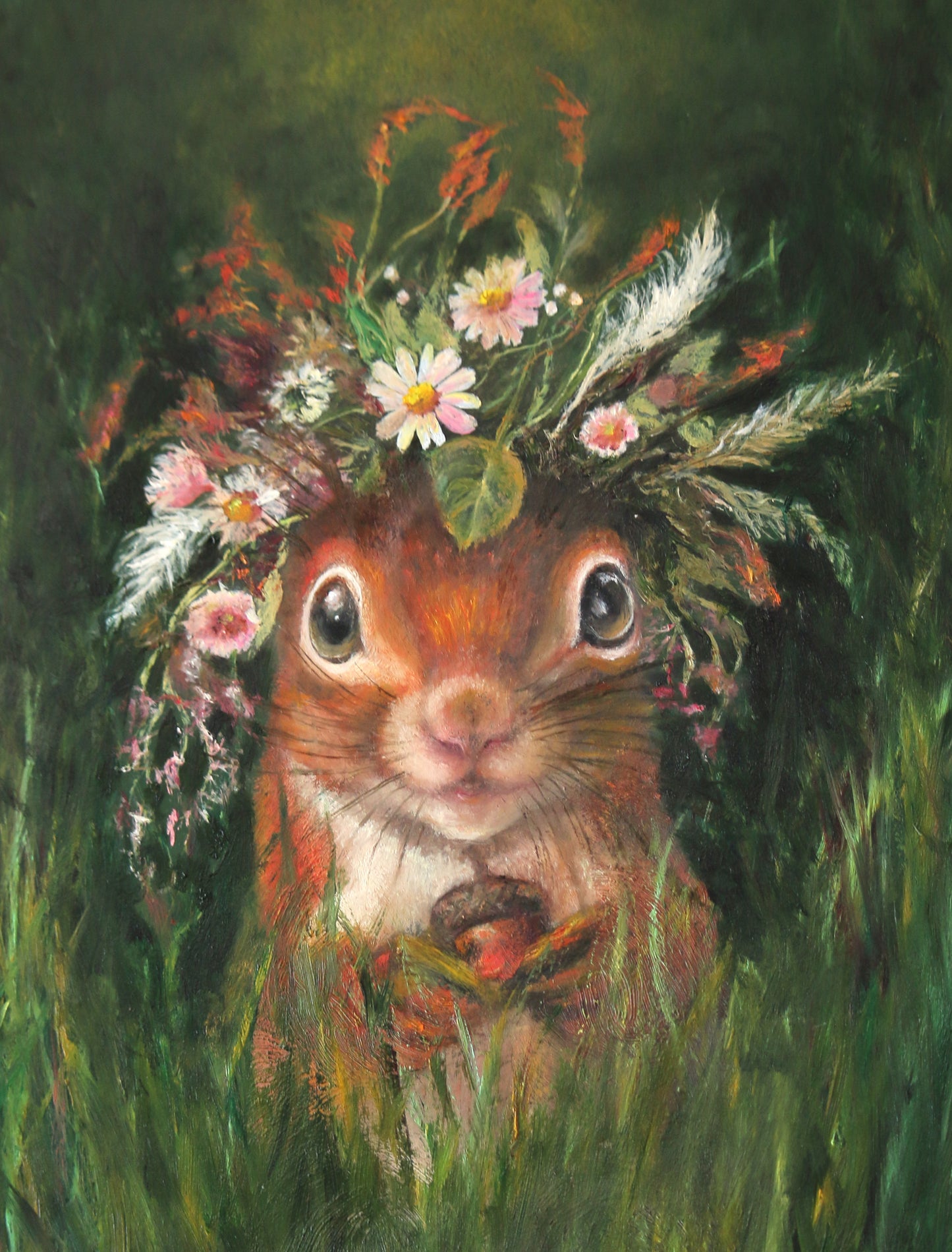CARRIE GOLLER - Rusty (Floriferous Squirrel), Mixed Media - Oil/Encaustic 8"x 8"