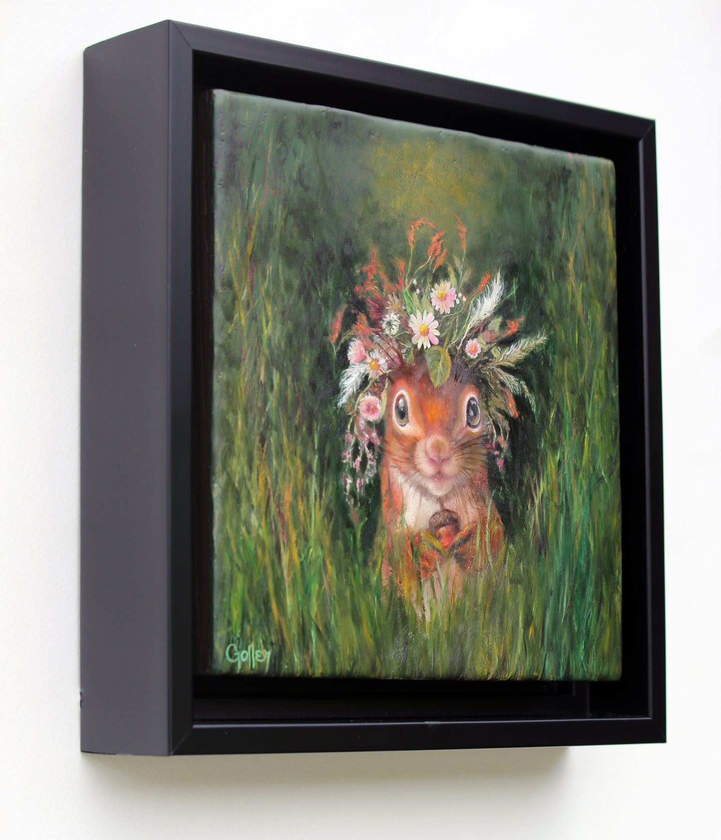 CARRIE GOLLER - Rusty (Floriferous Squirrel), Mixed Media - Oil/Encaustic 8"x 8"