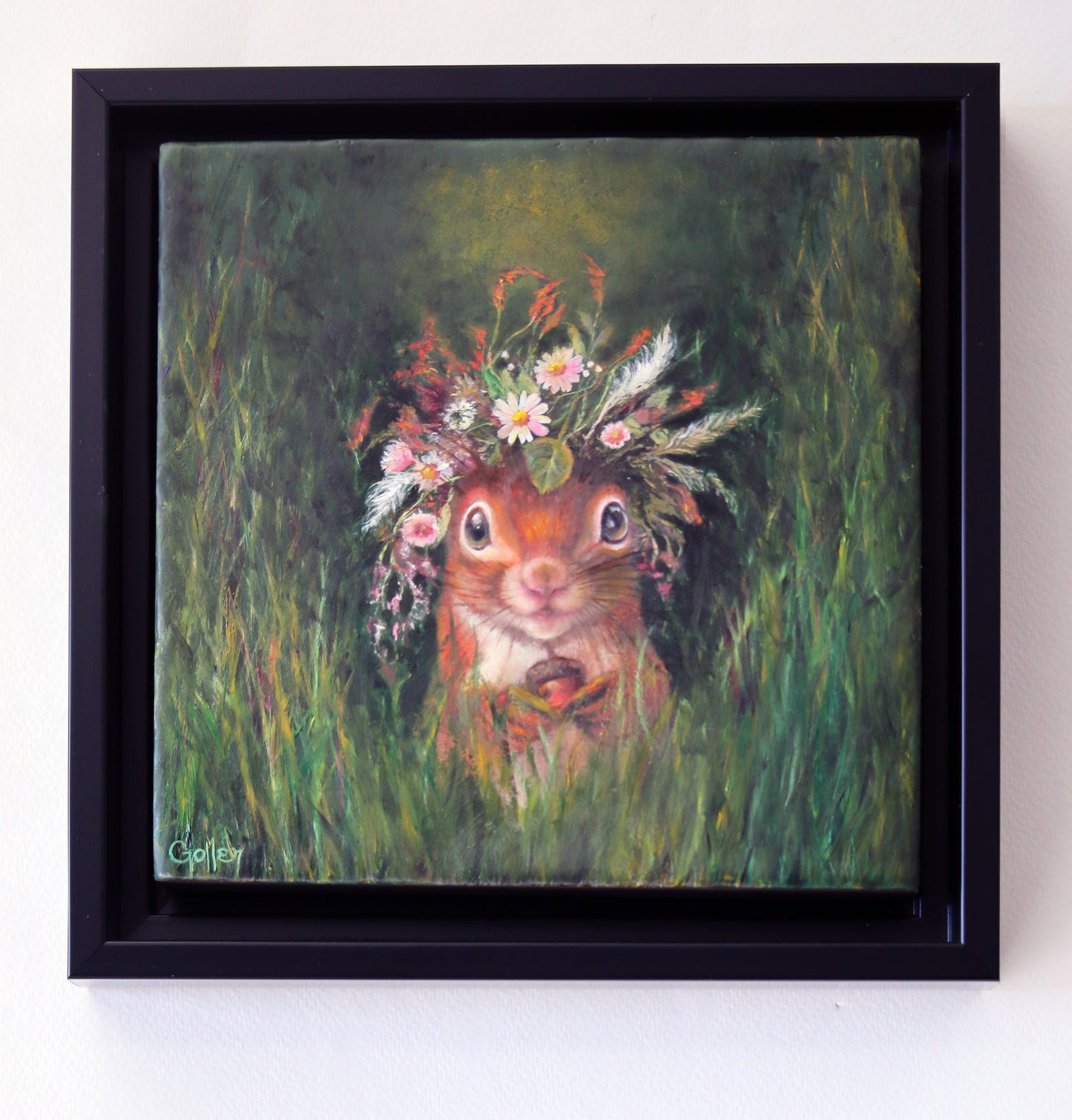 CARRIE GOLLER - Rusty (Floriferous Squirrel), Mixed Media - Oil/Encaustic 8"x 8"