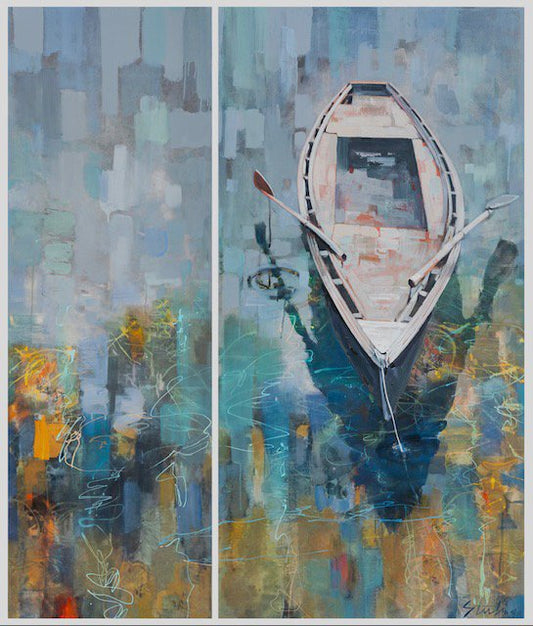 Enhanced Giclee Prints available, original ***SOLD*** SYDNI STERLING - Blue Arabesque (diptych) acrylic, 60x52*