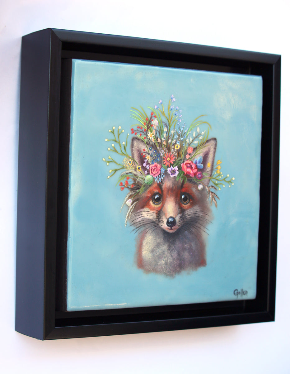 CARRIE GOLLER - *** SOLD *** Sam (Floriferous Collection), Mixed media oil/encaustic 8x8 (Fox) ***At Rehs Contemporary Galleries, NYC, please inquire at (212) 355-5710***