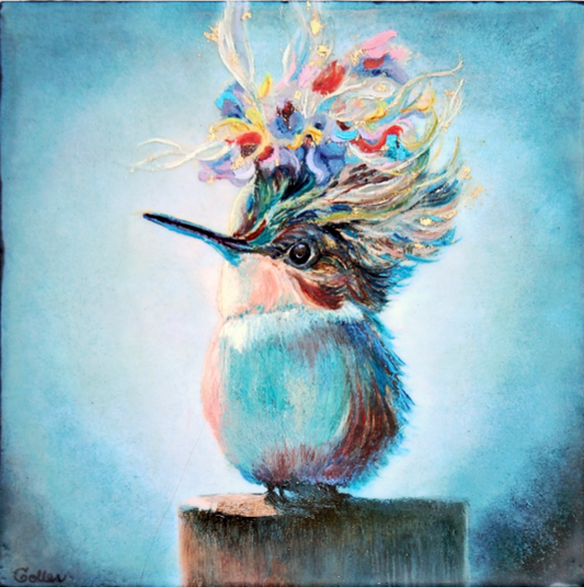 Moonlight Serenade, (Floriferous Series) Mixed Media Oil/Encaustic Giclee with Gold Leaf, 8x8