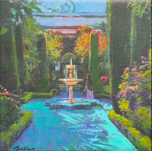 SYDNI STERLING - Grande Mosquee de Paris, original acrylic on canvas, 5”Wx5”H (framed)