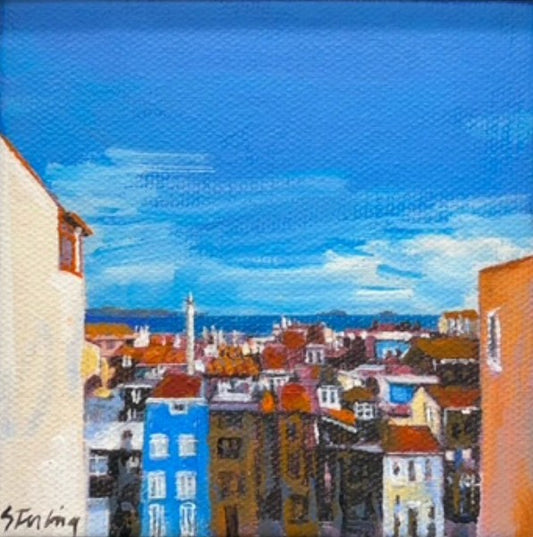 SYDNI STERLING - Traditional Yali Houses-Istanbul, original acrylic on canvas, 4”Wx 4”H (framed)