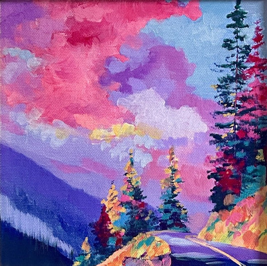 JANDI SMALL - The Road to Hurricane Ridge, 9-1/2" x 9-1/2" Oil on Canvas Panel
