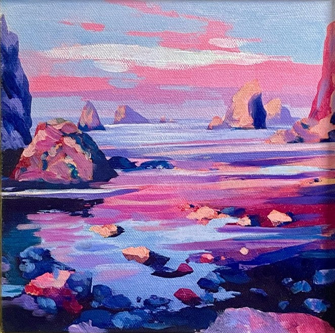 JANDI SMALL - The Seastacks of Shi-Shi Beach, Oil on Canvas Panel, 9-1/2" x 9-1/2"