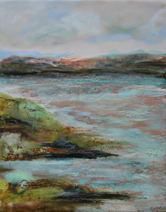 CARRIE GOLLER - Hood Canal Day, Original mixed media (encaustic) 11x14
