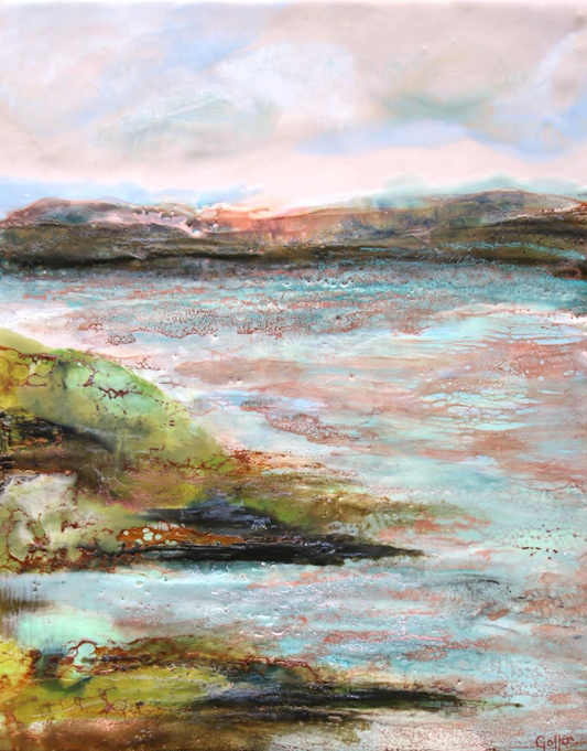 CARRIE GOLLER - Hood Canal Day, Original mixed media (encaustic) 11x14